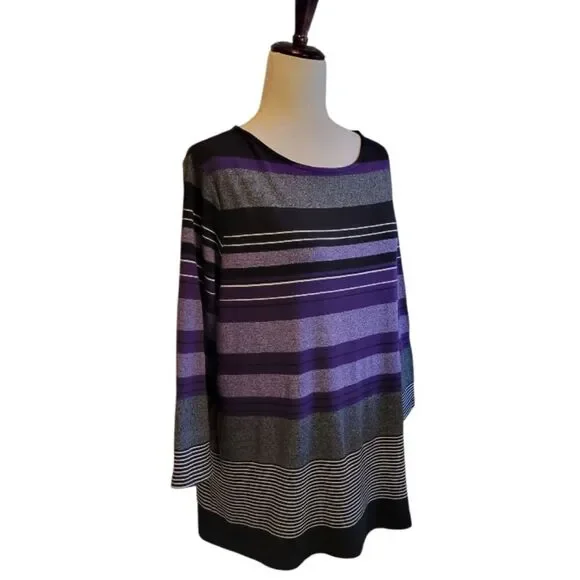 Christopher & Banks Purple and Black 3/4 Sleeve Striped Top Size XL - Picture 3 of 8